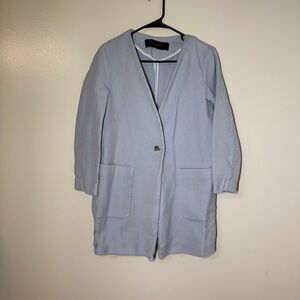 Zara Pastel Blue Single-Button Long Blazer